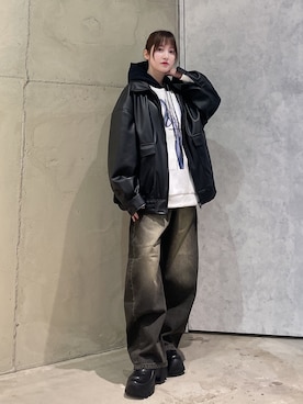 「tk.TAKEO KIKUCHI（ティーケータケオキクチ）のアイテム（ブルゾン）」を使った、MIKAさん（レディース・154cm）の冬コーディネート