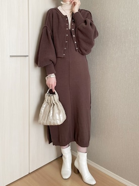 「Kastane（カスタネ）の【SETアイテム】クロップドカーディガン×ワンピースSET（ワンピース）」を使った、cochiさん（レディース・161cm）の冬コーディネート