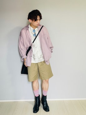 「ウールシャツ」｜「アイテム（アクセサリー）」を使った、UW168さん（メンズ・175cm）の夏コーディネート