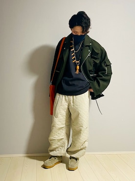 「MAISON SPECIAL（メゾンスペシャル）のアイテム（モカシン/デッキシューズ）」を使った、UW168さん（メンズ・175cm）の秋コーディネート