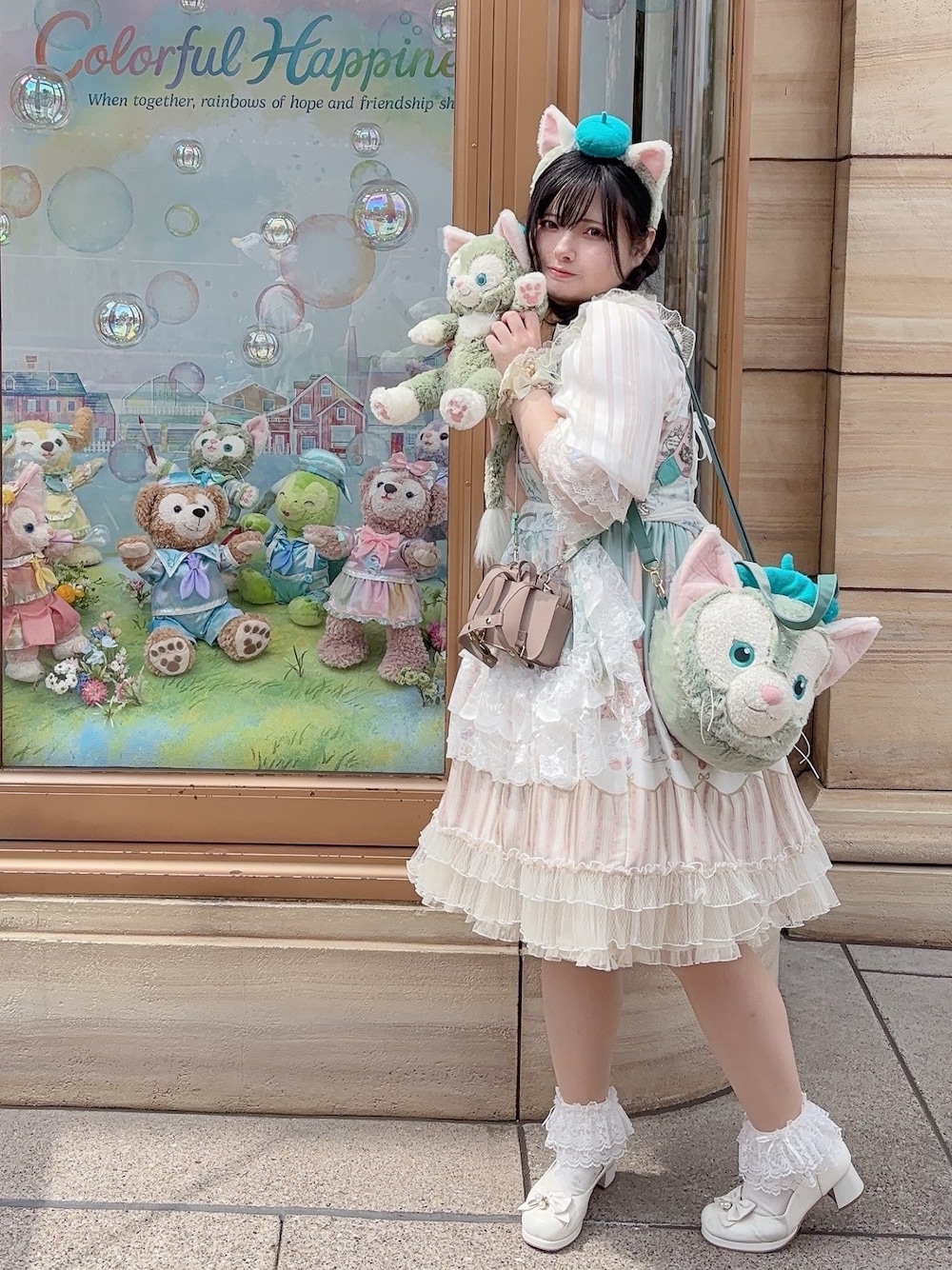 「ディズニー、ジェラトーニ、BABY, THE STARS SHINE BRIGHT」｜「BABY,THE STARS SHINE BRIGHTのアイテム（ワンピース、グリーン系）」を使った、hiruneko32さん（骨格ナチュラル・レディース・165cm）の春コーディネートの1枚目の写真