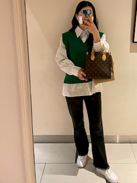 mさんの「NIKE ナイキ COURT VISION LO SL コート ビジョン LO SL CD5465-100 ABC-MART限定 *100WHT/WHT」を使ったコーディネート