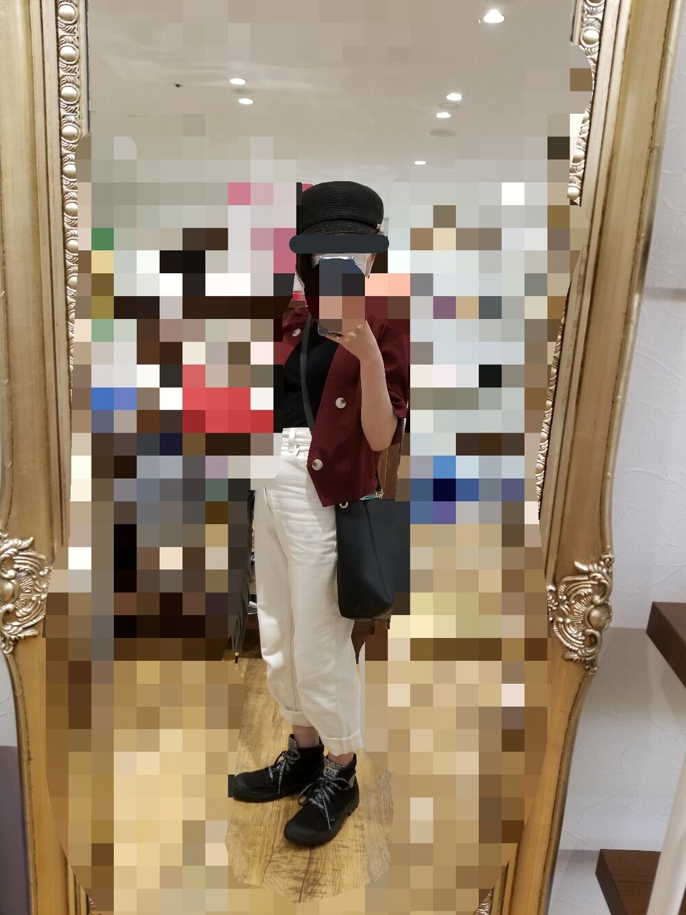 「休日スタイル、オトナ女子、デニムコーデ、低身長、オトナカワイイ、おでかけコーデ」｜「INGNIのキャスケット／A（キャスケット、ブラック系）」を使った、みかん大福さん（レディース・148cm）の夏コーディネートの1枚目の写真