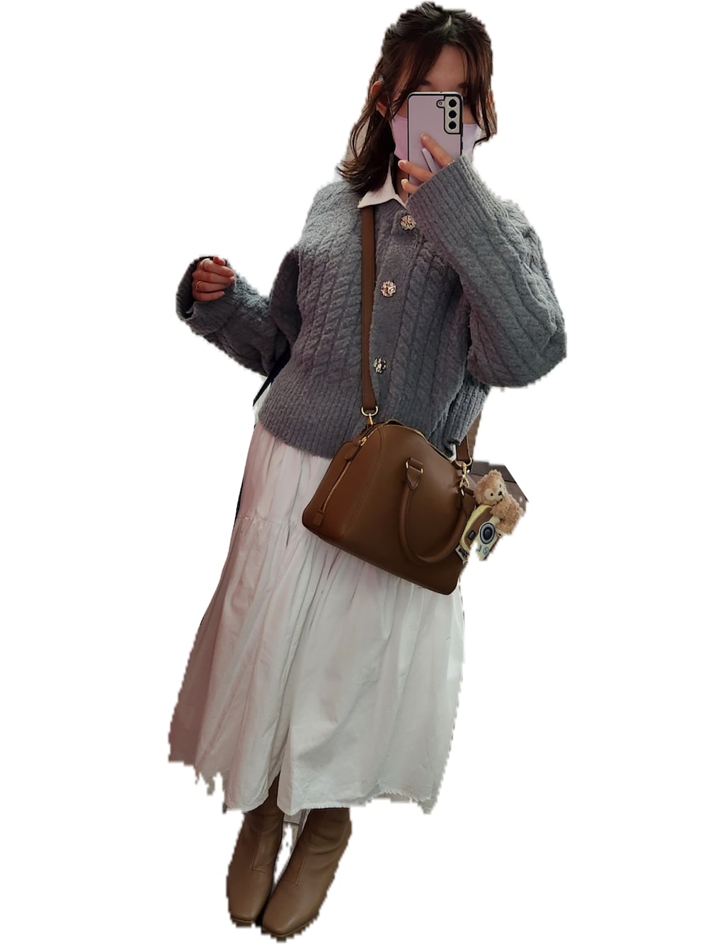 「春服デビュー宣言、春、オトナカワイイ、休日スタイル、春コーデ、ootd、ワンピース、低身長、低身長コーデ、低身長女子、キレイめ」｜「N WITH.のボリュームギャザーシャツワンピース（ワンピース、ホワイト系）」を使った、みかん大福さん（レディース・148cm）の春コーディネートの1枚目の写真