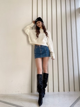 「アイテム（デニムスカート）」を使った、Juriaさん（レディース・174cm）の冬コーディネート