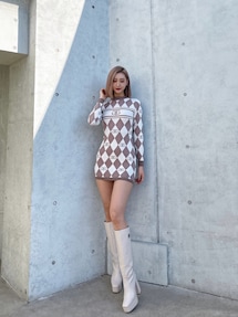 アーガイルSymmetry GYDAタイトニットワンピース｜ジェイダ（GYDA