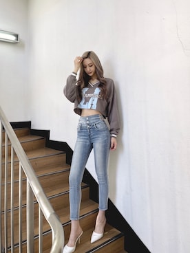 「GYDA（ジェイダ）のアイテム（スウェット）」を使った、Juriaさん（レディース・174cm）の冬コーディネート