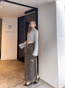 マキ (2/28まで) GYDA デニムジャケット みちょぱ ブルー デニムジャケット ショート丈 春アウター[品番：II000009781