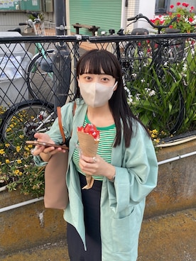 「水色」｜「アイテム（ノーカラージャケット）」を使った、らぶさまさん（レディース・157cm）の春コーディネート