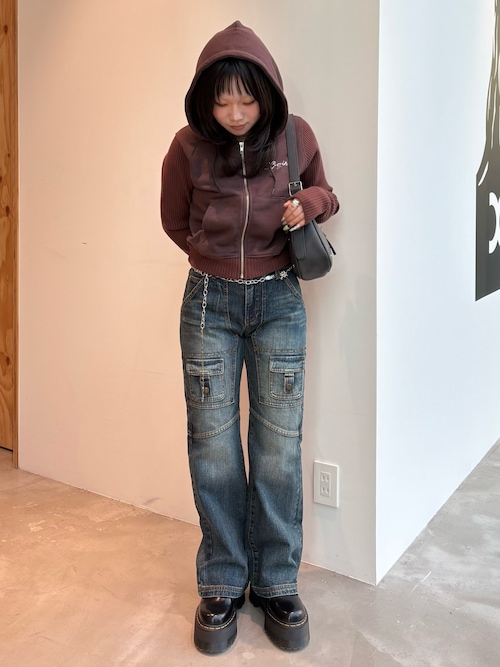 レディース　パーカー X-girl パーカー SWEAT AND KNIT ZIP UP HOODIE レディース