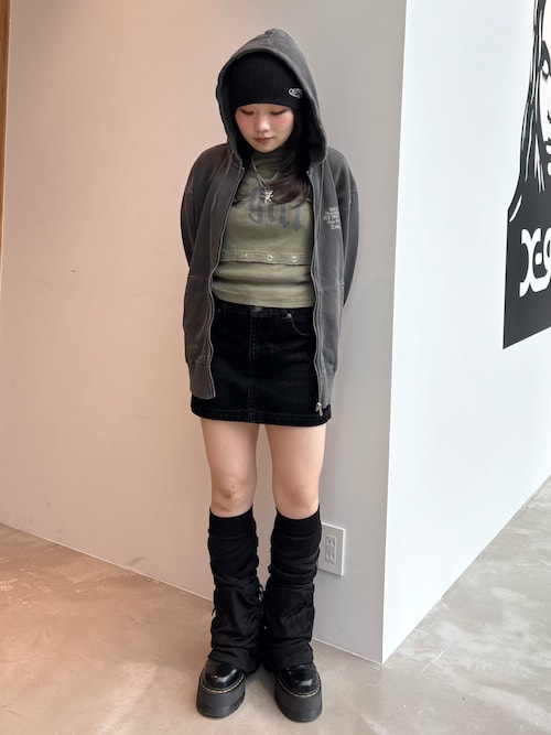 MIX LOGO & FACE FADED ZIP UP SWEAT HOODIE（パーカー）｜X-girl