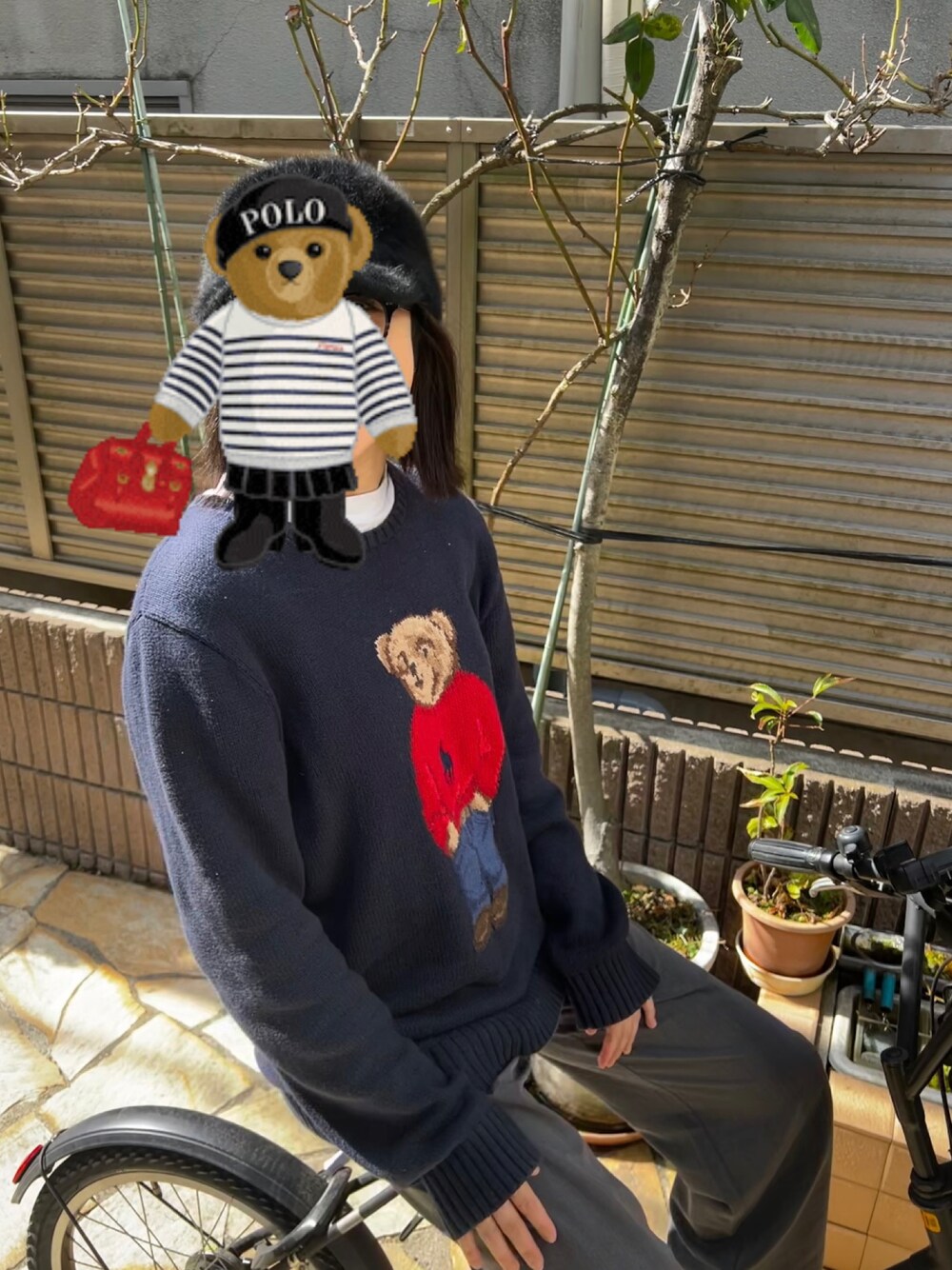 「POLO RALPH LAURENのアイテム（ニット/セーター、ブルー系）」を使った、hinyuugohanさん（レディース・156cm）の冬コーディネートの1枚目の写真