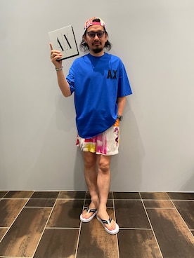 「ARMANI EXCHANGE（アルマーニエクスチェンジ）のアイテム（キャップ）」を使った、HJM812さん（メンズ・173cm）の春コーディネート