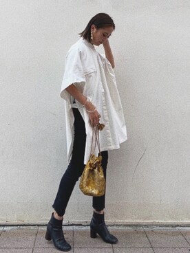 「Ungrid（アングリッド）のアイテム（イヤリング）」を使った、山下公留子さん（レディース・167cm）の夏コーディネート