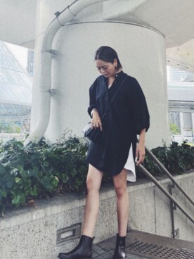 「Ungrid（アングリッド）のスクエアトゥサイドゴアブーツ（ブーツ）」を使った、山下公留子さん（レディース・167cm）の秋コーディネート