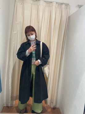 「Ungrid（アングリッド）のロゴロングスリーブTee（Tシャツ/カットソー）」を使った、山下公留子さん（レディース・167cm）の冬コーディネート