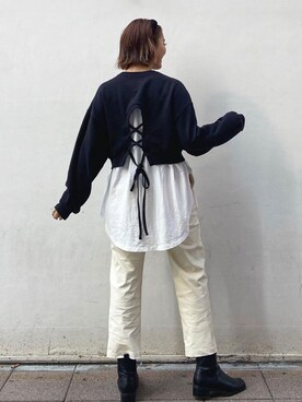 「Ungrid（アングリッド）のスクエアトゥサイドゴアブーツ（ブーツ）」を使った、山下公留子さん（レディース・167cm）の冬コーディネート