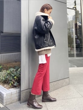 「Ungrid（アングリッド）のスクエアトゥサイドゴアブーツ（ブーツ）」を使った、山下公留子さん（レディース・167cm）の秋コーディネート