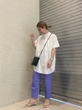 「Ungrid（アングリッド）の【WEB限定】ナイロンカラーテーパードパンツ（その他パンツ）」を使った、山下公留子さん（レディース・167cm）の春コーディネート