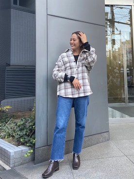 「Ungrid（アングリッド）のスクエアトゥサイドゴアブーツ（ブーツ）」を使った、山下公留子さん（レディース・167cm）の秋コーディネート