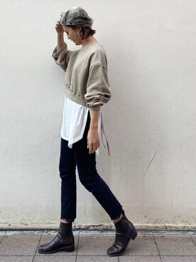 「Ungrid（アングリッド）のスクエアトゥサイドゴアブーツ（ブーツ）」を使った、山下公留子さん（レディース・167cm）の冬コーディネート