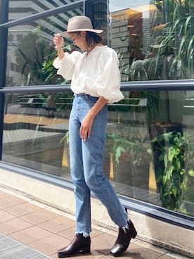 「Ungrid（アングリッド）のスクエアトゥサイドゴアブーツ（ブーツ）」を使った、山下公留子さん（レディース・167cm）の秋コーディネート