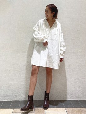 「Ungrid（アングリッド）のスクエアトゥサイドゴアブーツ（ブーツ）」を使った、山下公留子さん（レディース・167cm）の秋コーディネート