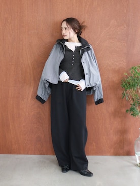 「Ungrid（アングリッド）のカットストレートパンツ（その他パンツ、ブラック系）」を使った、関 侑梨乃さん（レディース・156cm）の夏コーディネート