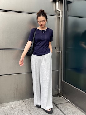 「Ungrid（アングリッド）のカットストレートパンツ（その他パンツ、グレー系）」を使った、関 侑梨乃さん（レディース・156cm）の夏コーディネート