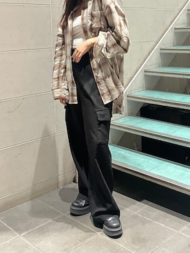 「Ungrid（アングリッド）のビッグルーズチェックシャツ（シャツ/ブラウス）」を使った、関 侑梨乃さん（レディース・156cm）の秋コーディネート