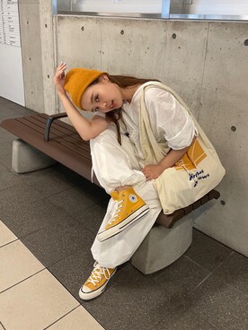 「CONVERSE（コンバース）のアイテム（その他シューズ）」を使った、関 侑梨乃さん（レディース・156cm）の夏コーディネート