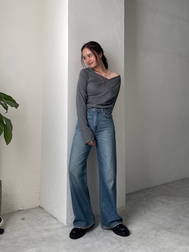 「Ungrid（アングリッド）のタックデザインオフショルロングスリーブTee（Tシャツ/カットソー）」を使った、関 侑梨乃さん（レディース・156cm）の夏コーディネート