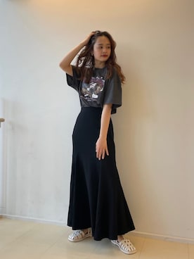 「Ungrid（アングリッド）のイーグルプリントTee（Tシャツ/カットソー）」を使った、関 侑梨乃さん（レディース・156cm）の春コーディネート