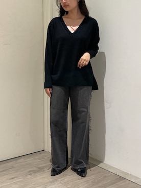 「Ungrid（アングリッド）のスウェットドッキングストレートデニム（デニムパンツ、ブラック系）」を使った、関 侑梨乃さん（レディース・156cm）の秋コーディネート