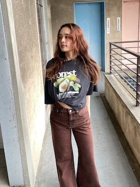 「Ungrid（アングリッド）のアボカドプリントTee（Tシャツ/カットソー、グレー系）」を使った、関 侑梨乃さん（レディース・156cm）の春コーディネート