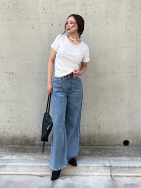 「Ungrid（アングリッド）のポインテッドトゥフラットシューズ（パンプス、ブラック系）」を使った、関 侑梨乃さん（レディース・156cm）の夏コーディネート