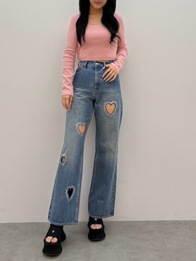 「EVRIS（エヴリス）のアイテム（パンツ）」を使った、髙田真生さん（レディース・163cm）の春コーディネート