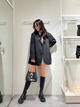 「海外系ファッション」｜「アイテム（テーラードジャケット）」を使った、髙田真生さん（レディース・163cm）の冬コーディネート