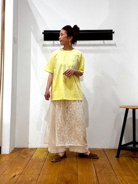 「URBAN RESEARCH DOORS（アーバンリサーチドアーズ）のpatagonia　WSWATERPEOPLEOVERSIZE T-SHIRTS（Tシャツ/カットソー、イエロー系）」を使った、kazueさん（レディース・158cm）の春コーディネート