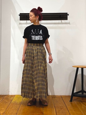 「GOOD ROCK SPEED（グッドロックスピード）の『別注』GOOD ROCK SPEED×DOORS　BEATLES ABBEYROAD（Tシャツ/カットソー、ブラック系）」を使った、kazueさん（レディース・158cm）の春コーディネート