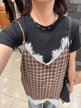 「LOWRYS FARM（ローリーズファーム）の２ＰタンクレイヤードＳＳ 1048915（Tシャツ/カットソー、ブラック系）」を使った、tantanさん（レディース・150cm）の夏コーディネート