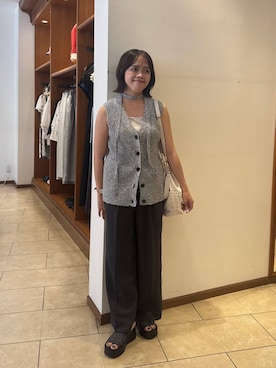 「LOWRYS FARM（ローリーズファーム）のスタイルＵＰクロスカップキャミ　100757（Tシャツ/カットソー、ホワイト系）」を使った、tantanさん（レディース・150cm）の夏コーディネート
