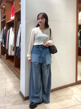 「LOWRYS FARM（ローリーズファーム）のスタイルＵＰクロスカップキャミ　100757（Tシャツ/カットソー、ブラック系）」を使った、tantanさん（レディース・150cm）の秋コーディネート