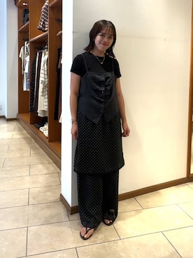 「LOWRYS FARM（ローリーズファーム）の２ＰタンクレイヤードＳＳ 1048915（Tシャツ/カットソー、ブラック系）」を使った、tantanさん（レディース・150cm）の夏コーディネート