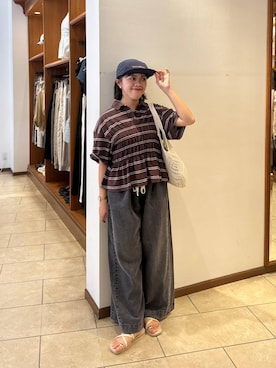 「LOWRYS FARM（ローリーズファーム）のイージーバギーデニム　601067（デニムパンツ、ブラック系）」を使った、tantanさん（レディース・150cm）の夏コーディネート
