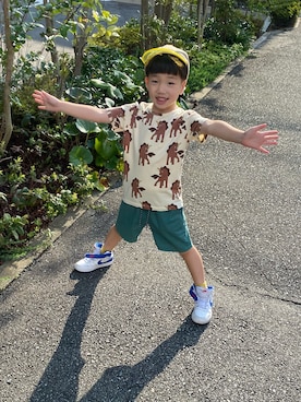 「Mini Rodini（ミニロディーニ）のアイテム（トップス）」を使った、rihito★mahatoさん（キッズ・110cm）の夏コーディネート