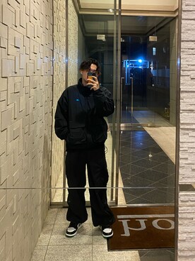 「GU（ジーユー）のアイテム（ブルゾン、ブラック系）」を使った、jyさん（メンズ・170cm）の春コーディネート