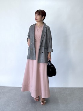 「un dix cors（アンディコール）の《着るだけでお洒落見え◎》ニュアンススリーブワンピース（ワンピース）」を使った、まっしーさん（レディース・157cm・20代）の夏コーディネート