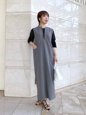 「リブニット」｜「アイテム（ジャンパースカート）」を使った、まっしーさん（レディース・157cm）の春コーディネート
