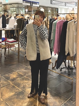 「スリットパンツ」｜「アイテム（ジャケット/アウター）」を使った、まっしーさん（レディース・157cm）の秋コーディネート